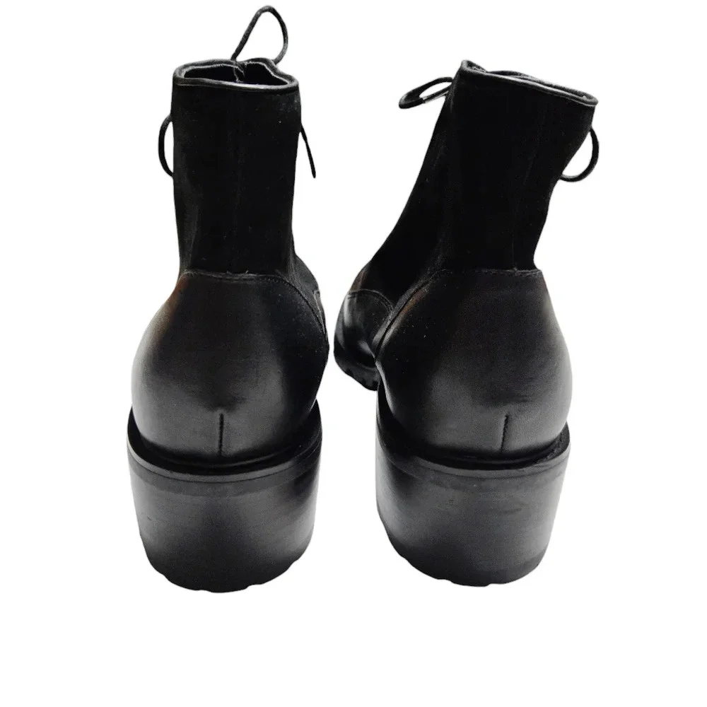 Jones New York Sport Women Sz 10 Black Leather Chunky Heel‎ Lace-up Ankle Bootie